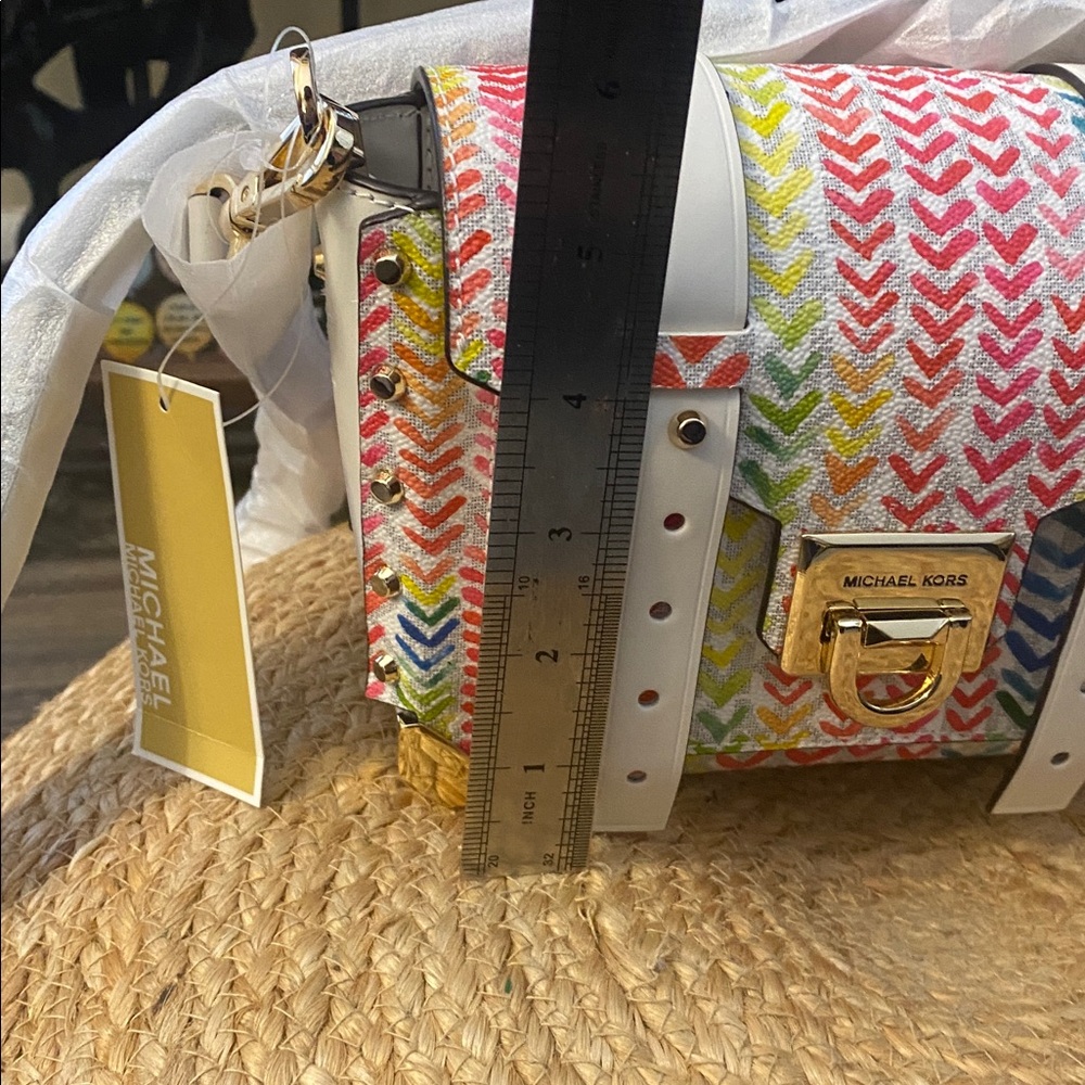 Michael Kors Multicolor Chevron Print SIgnature Crossbody Bag - White Trim NWT - Picture 9 of 12